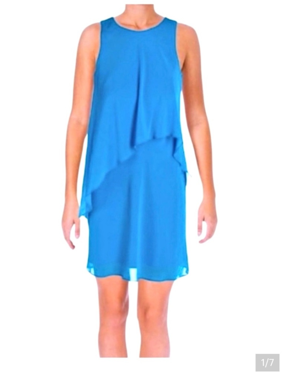 Ralph Lauren vibrant blue Georgette Overlay Tiered Shift Cocktail Dress